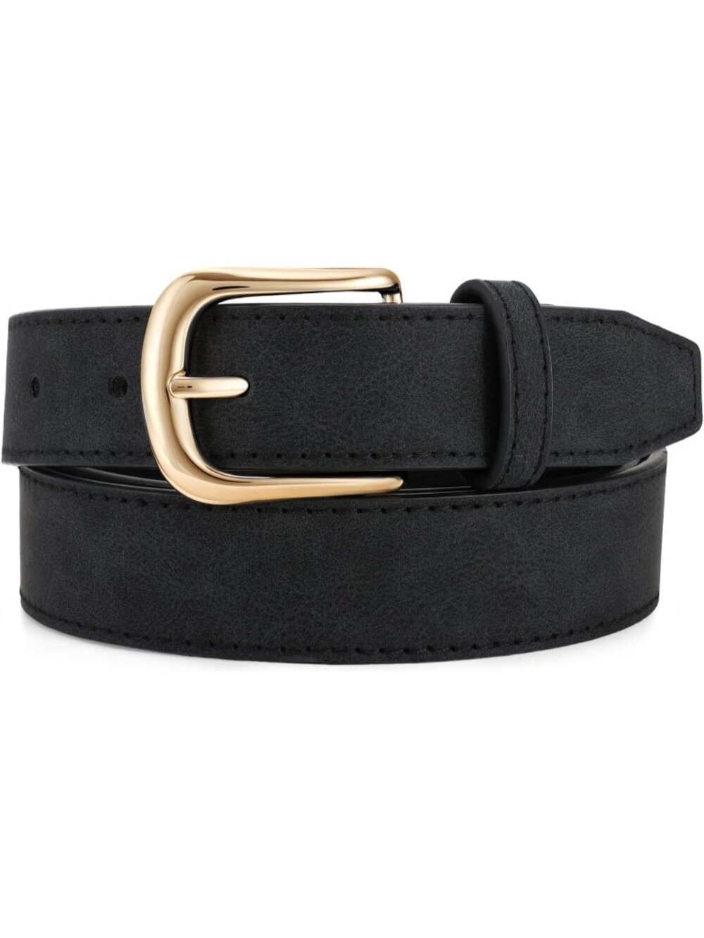 Women's Black Leather Belt Vintage Casual Elegant Waist Belt with Gold Buckle